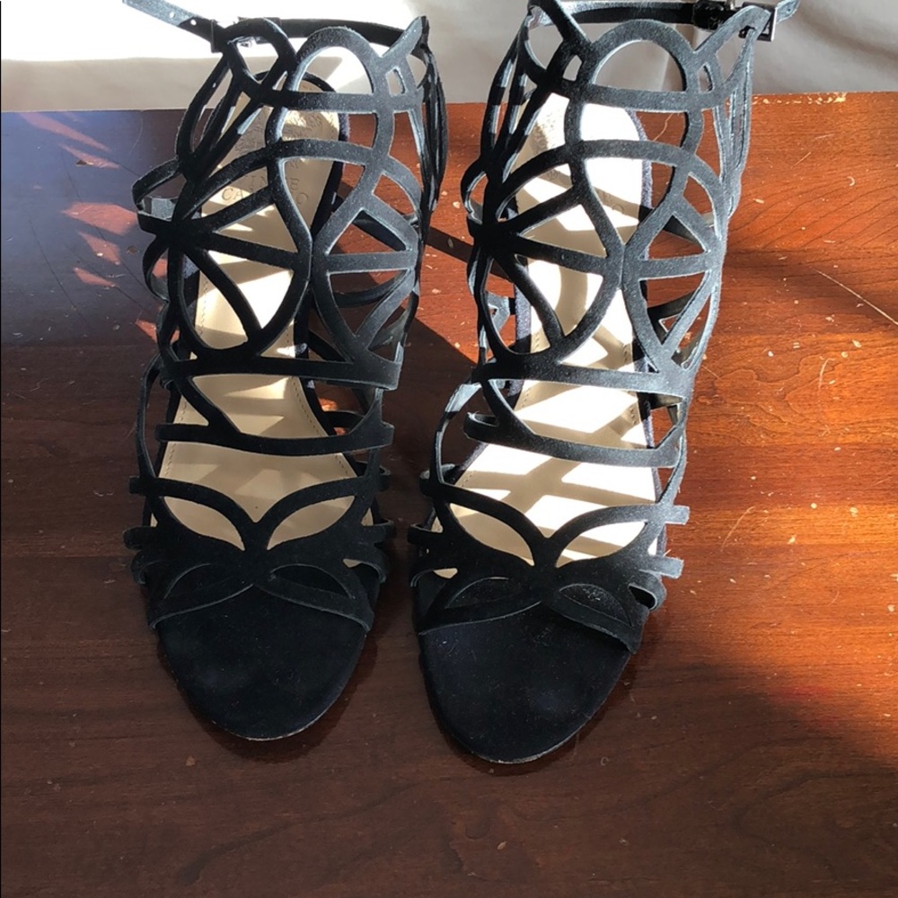 Vince Camuto black strapping heels